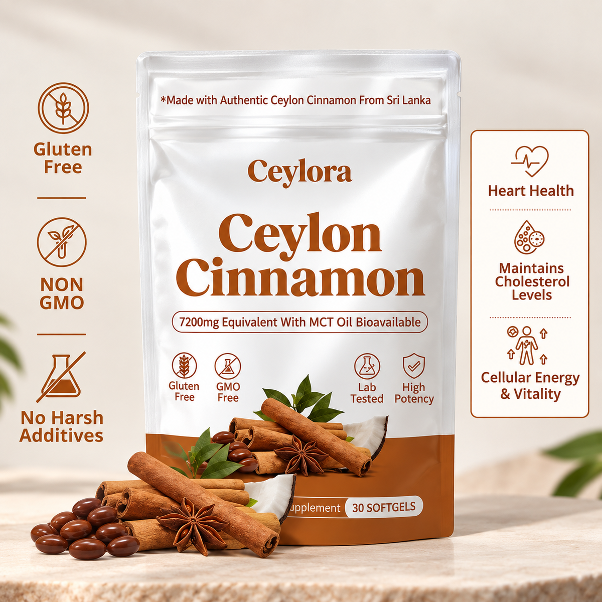 Ceylon Cinnamon 7200mg equivalent with MCT Oil